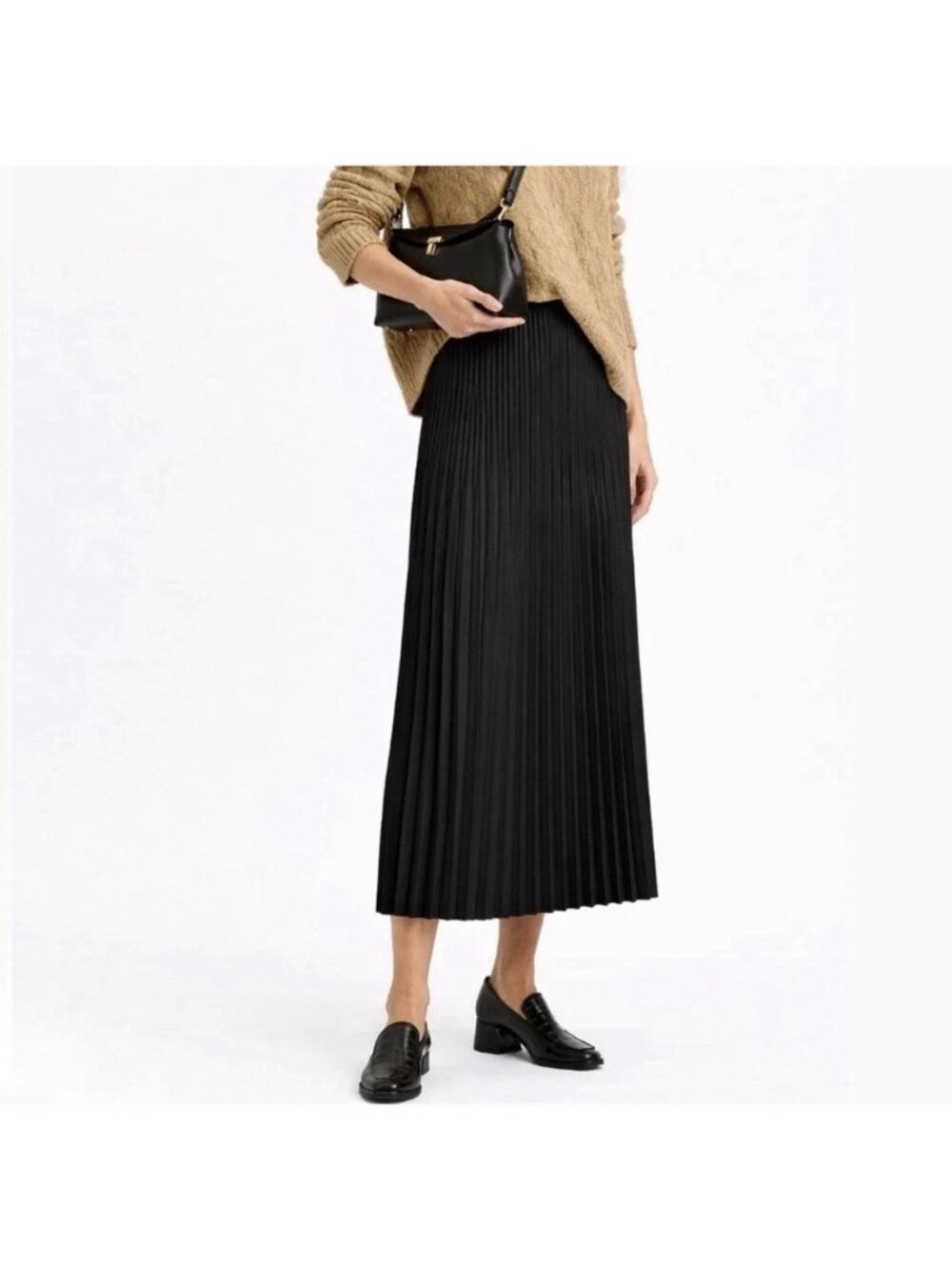 Eileen Fisher Petite Medium PM Silk Wool Pleated Midi Maxi Skirt Black NEW $328